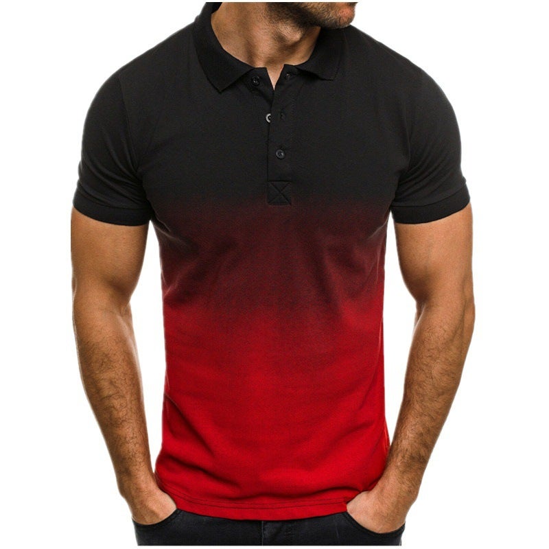2021 cross-border foreign trade new European and American casual fashion slim gradient printing short-sleeved lapel shirt men's POLO shirt 01 Black ash 01 XXL - Image 4