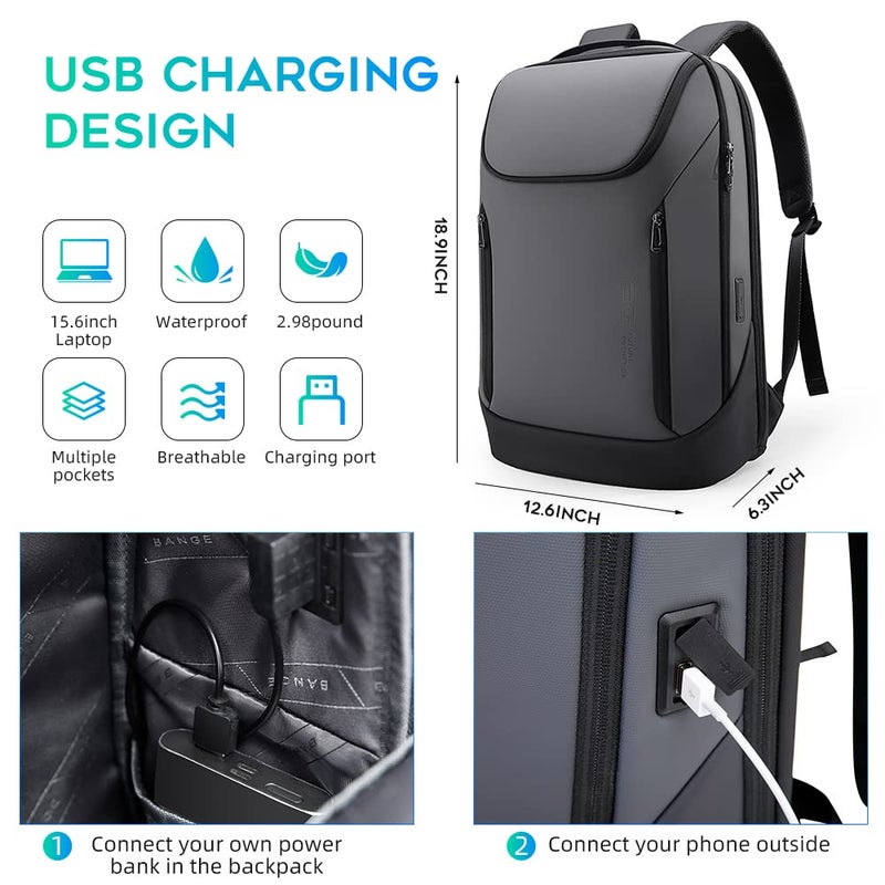 BANGE Business Smart Backpack Waterproof fit 15.6 Inch Laptop Backpack with USB Charging Port,Travel Durable Backpack - Image 5