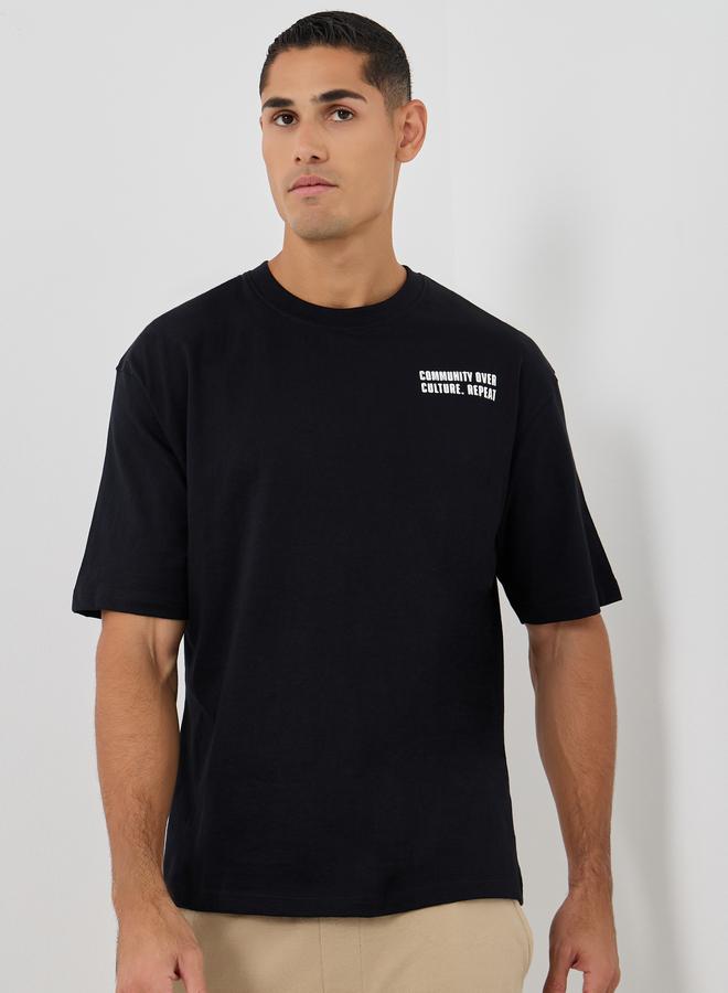 Styli Back and Front Slogan Puff Print Oversized T-Shirt - Image 1