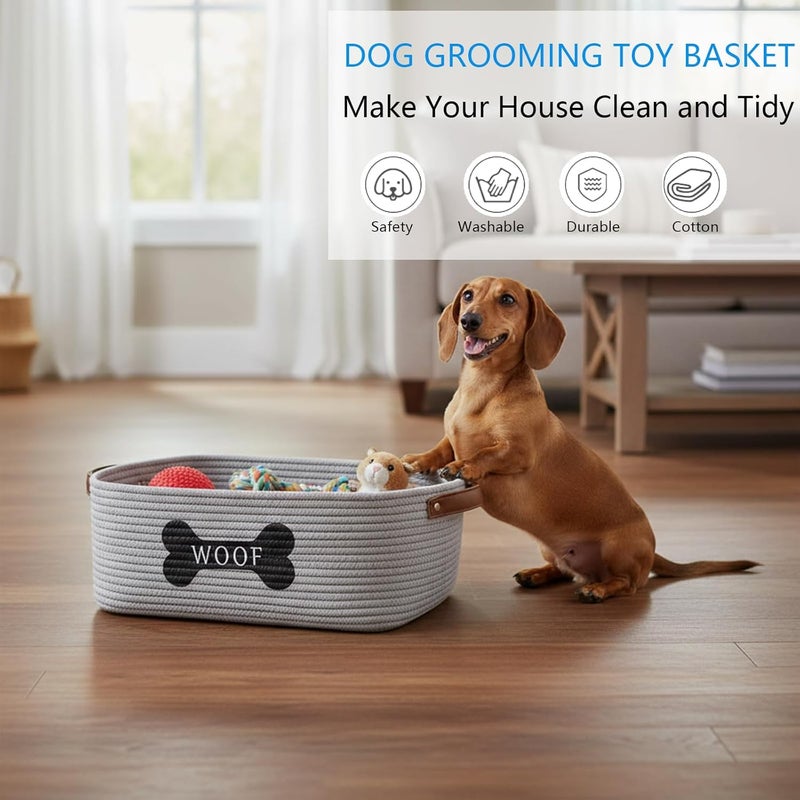 Morezi Cotton Rope Dog Toy Basket with Handle, Large Dog bin, Puppy Kitty Bed, Dog Toy Basket - Perfect for Carry pet Toys, Blankets, leashes, chew Toys, Diapers - Gray - Image 2