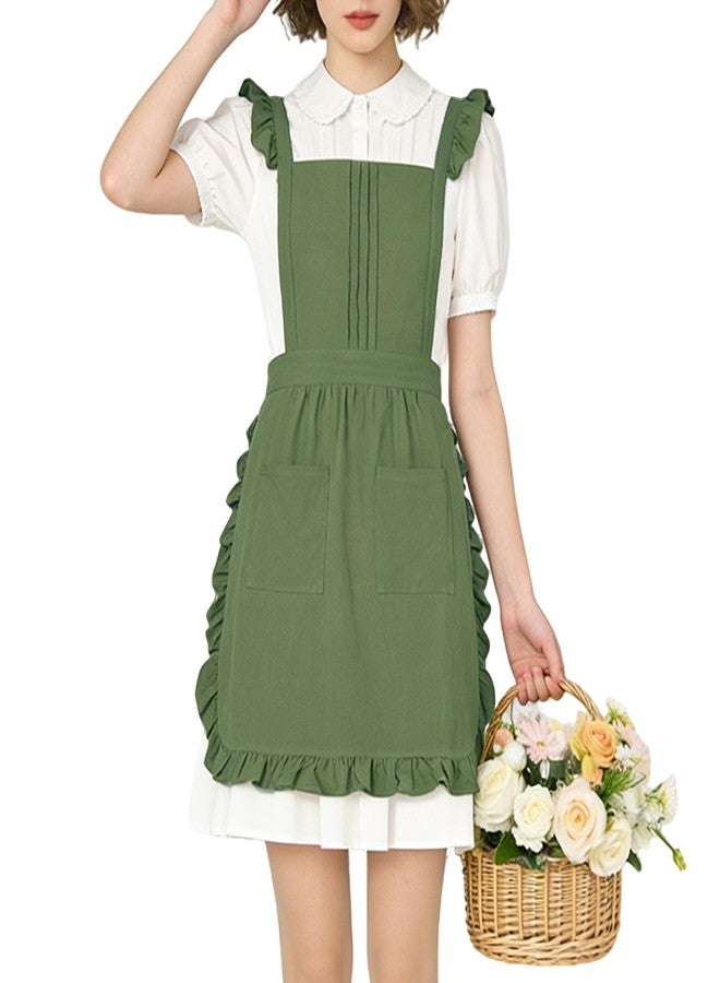 ARBINSON Vintage Ruffle Apron for Women with Pocket, Frilly Kitchen Cooking Waitress Maid Costume Skirt Style（Green） - Image 1
