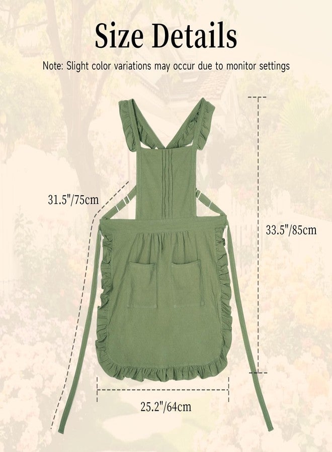 ARBINSON Vintage Ruffle Apron for Women with Pocket, Frilly Kitchen Cooking Waitress Maid Costume Skirt Style（Green） - Image 3