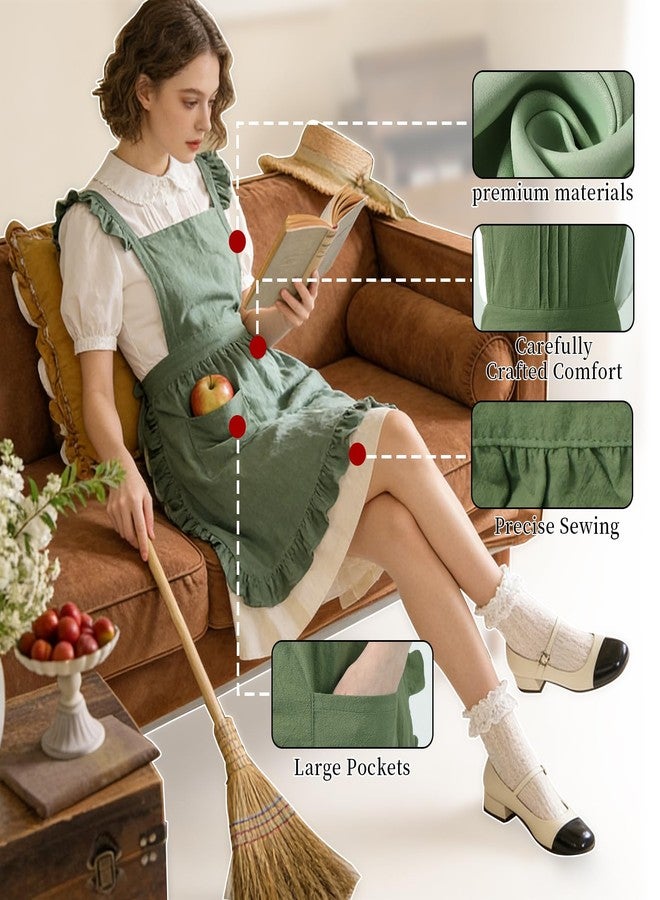 ARBINSON Vintage Ruffle Apron for Women with Pocket, Frilly Kitchen Cooking Waitress Maid Costume Skirt Style（Green） - Image 5