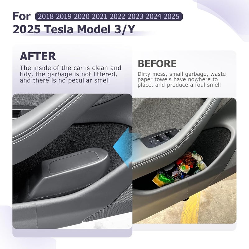 LUWU Car Trash Can for Tesla Model 3 & Model Y (2018-2025) - Portable Mini Trash Bin with Lid - Image 2