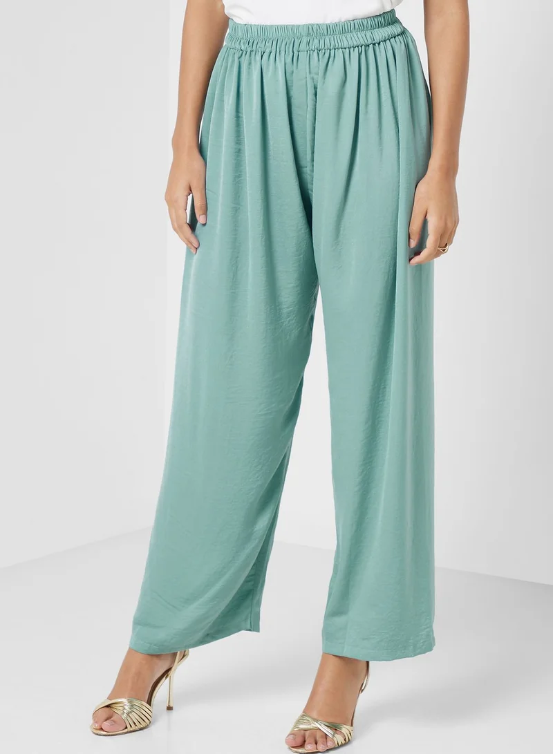 hayas closet Embroidered Rushed Sleeve Shirt & Pant Set