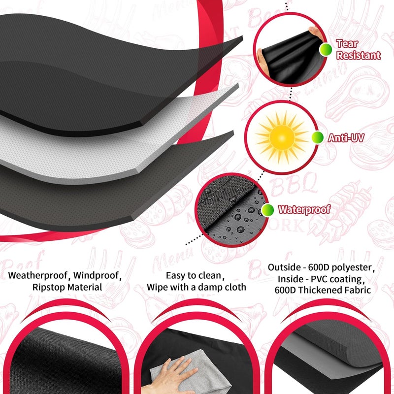 NEXCOVER غطاء شواية مطور من ، مقاس 55 بوصة، غطاء شواية BBQ مقاوم للماء، غطاء شواية غاز كبير 600D ثقيل التحمل، مقاوم للبهتان، مقاوم للطقس، مقاوم للتمزق، مناسب لشوايات Weber وBrinkmann وChar Broil - Image 3