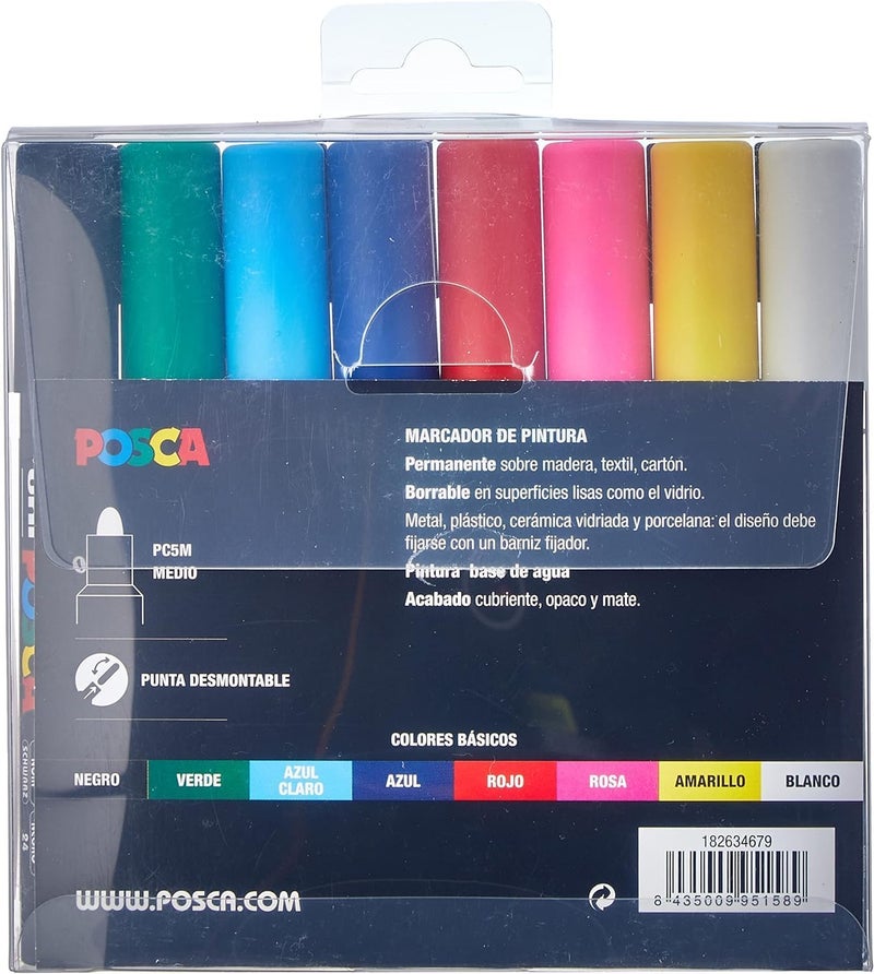POSCA مجموعة بوسكا يوني PC 5M الأساسية - عبوة من 8 أقلام - Image 2