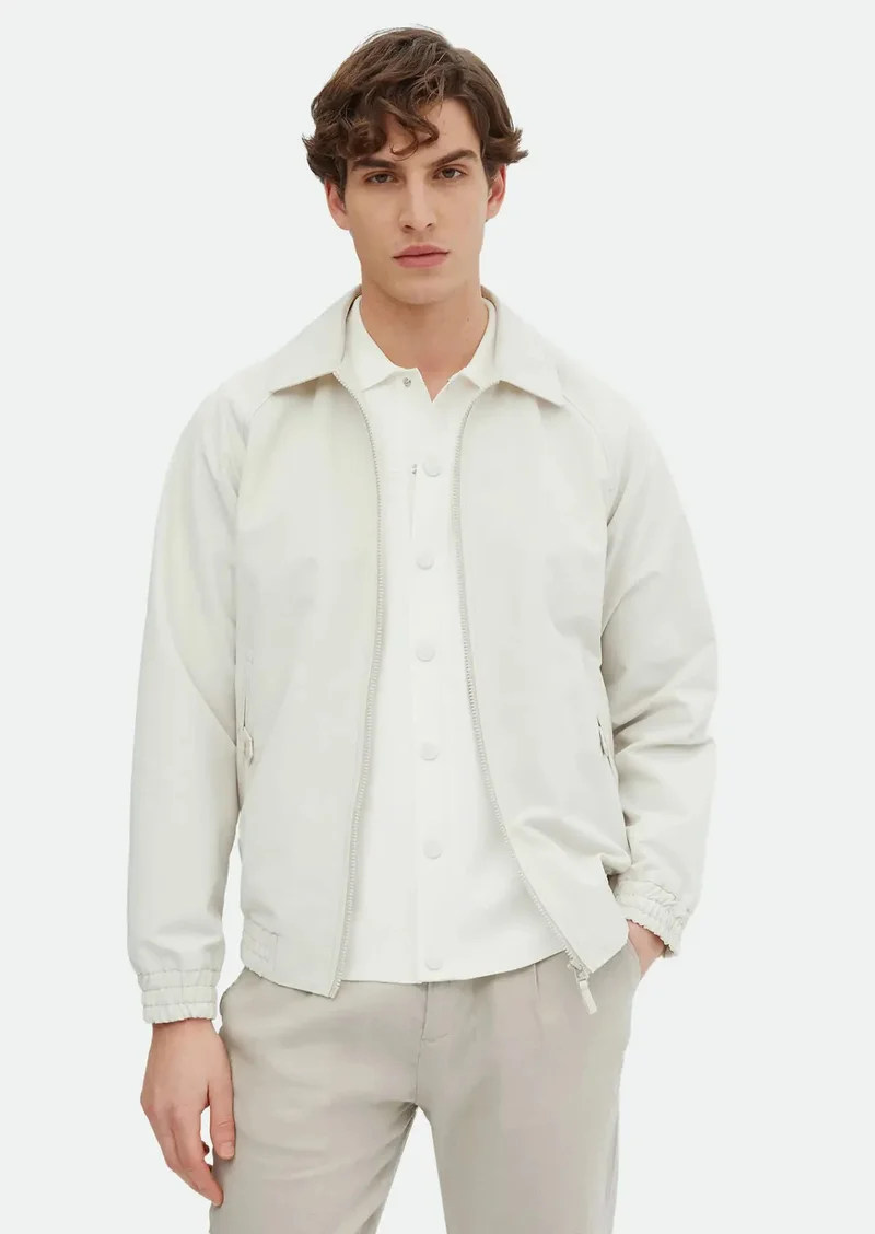 RAMSEY Ecru Regular Fit Shirt Collar Casual Weaving Coat