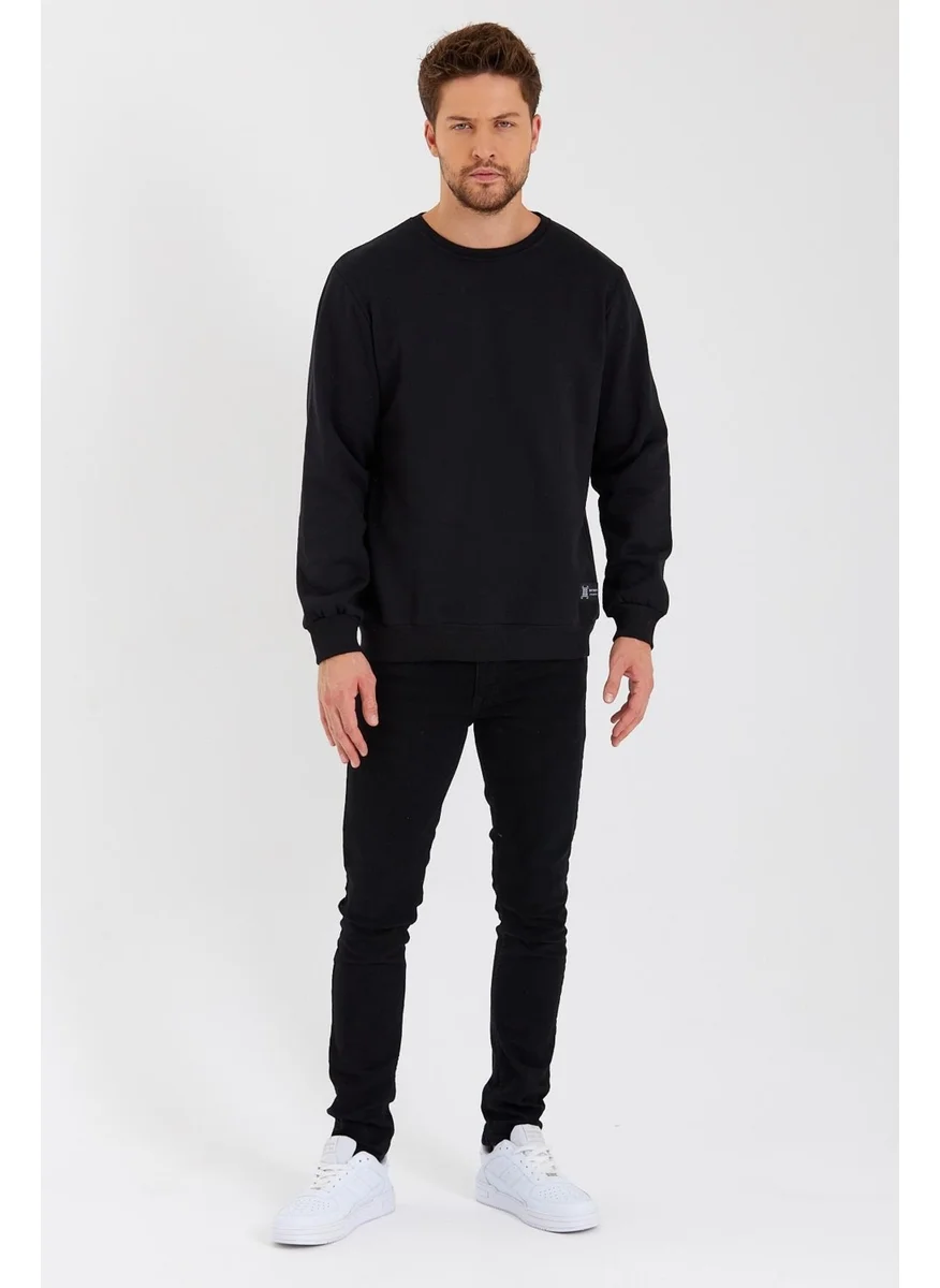 mmetalic Crew Neck Label Detail Cotton Inside Men's Sweatshirt
