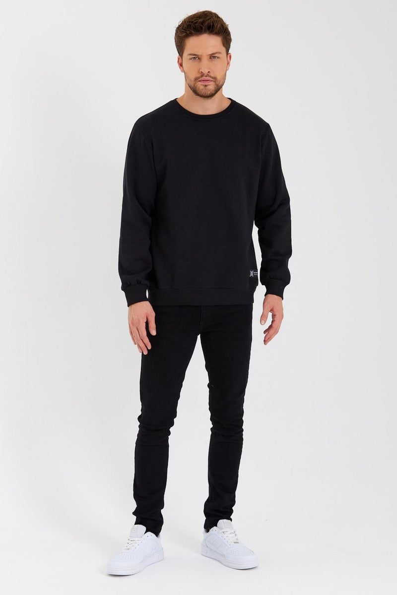 Crew Neck Label Detail Cotton Inside Men's Sweatshirt