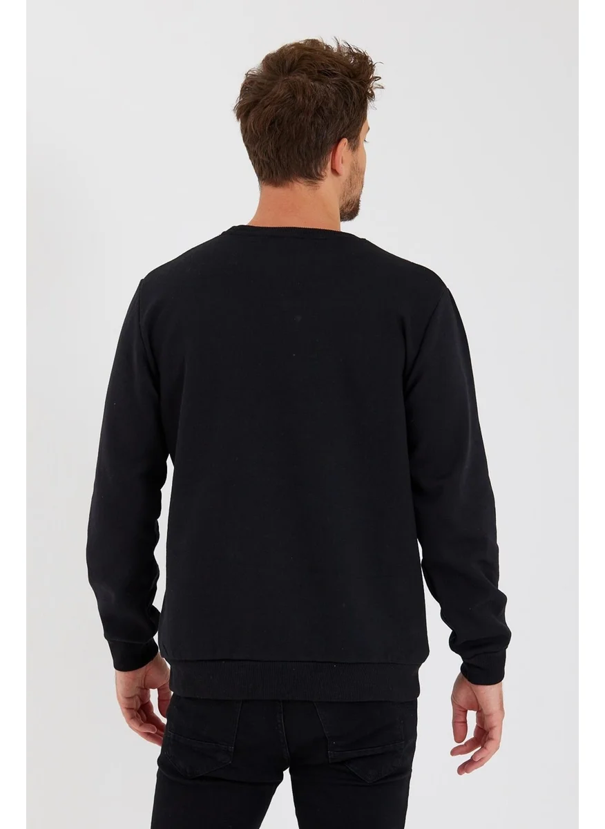 mmetalic Crew Neck Label Detail Cotton Inside Men's Sweatshirt