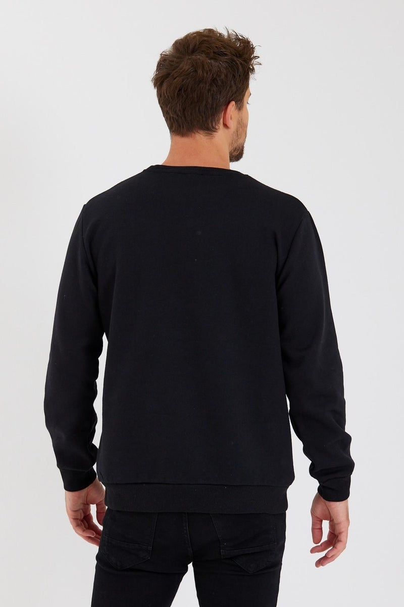 Crew Neck Label Detail Cotton Inside Men's Sweatshirt