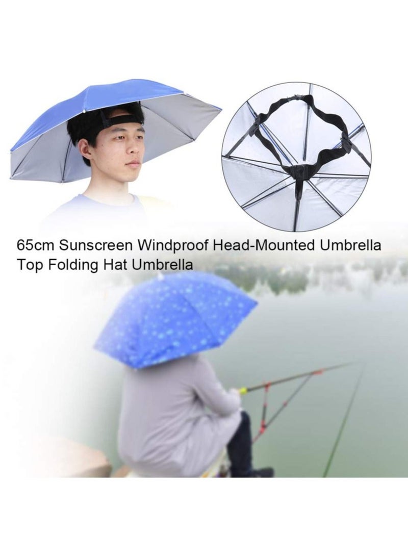 Generic Umbrella Hat 65cm Sunscreen Windproof Hands Free Head Umbrella Cap UV Protection Umbrella Hats Head Mounted Umbrella Top Folding Hat Umbrella for Fishing Beach Outdoor Golf Sunshade - Image 3