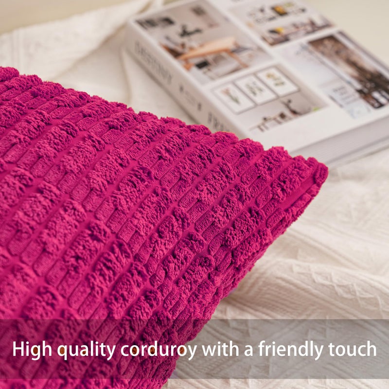 Aegero Pack of 2 Corduroy Decorative Throw Pillow Covers 18x18 InchSoft Boho Striped Pillow Covers Modern Farmhouse Home Decor for Sofa Living Room Couch Bedï¼ˆRose Redï¼‰ - Image 2