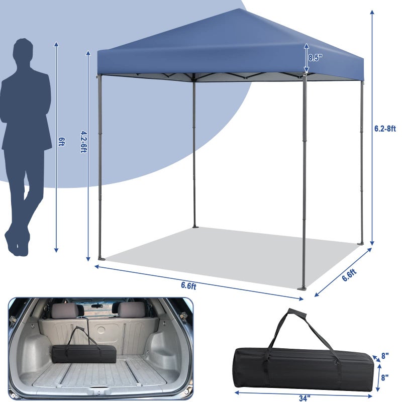 Tangkula 6.6x6.6 Ft Pop Up Canopy, 1 Person Instant Setup Canopy Tent with Center Lock, UPF 50+ Sun Protection, 8 Stakes, 4 Ropes, Portable Outdoor Canopy with Carrying Bag - Image 4