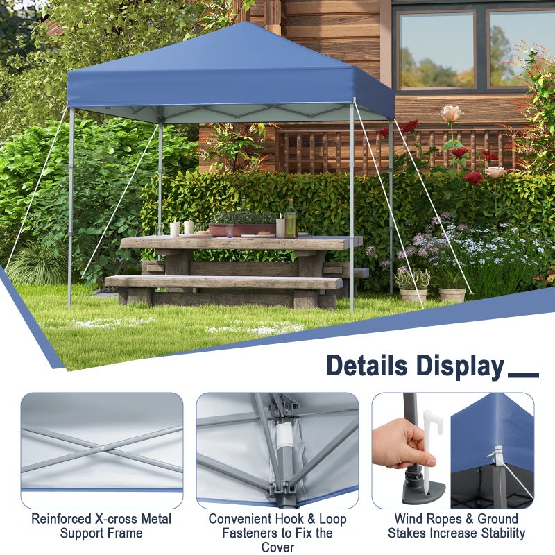 Tangkula 6.6x6.6 Ft Pop Up Canopy, 1 Person Instant Setup Canopy Tent with Center Lock, UPF 50+ Sun Protection, 8 Stakes, 4 Ropes, Portable Outdoor Canopy with Carrying Bag - Image 2