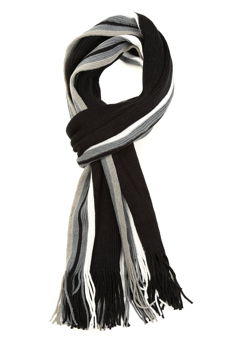 Sakkas 1591 - Rhyland Striped Color Block Knitted Winter Scarf With Fringe - EdgeStripeBlack - OS - Image 1