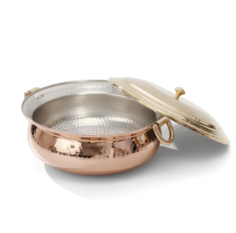 P-TAL PTAL Copper Hammered Lagaan 4L Tin Coated with Brass Lid 100 Pure Copper Degchi for Cooking Biryani Handi Ptal Brass Utensils for Kitchen - Image 2