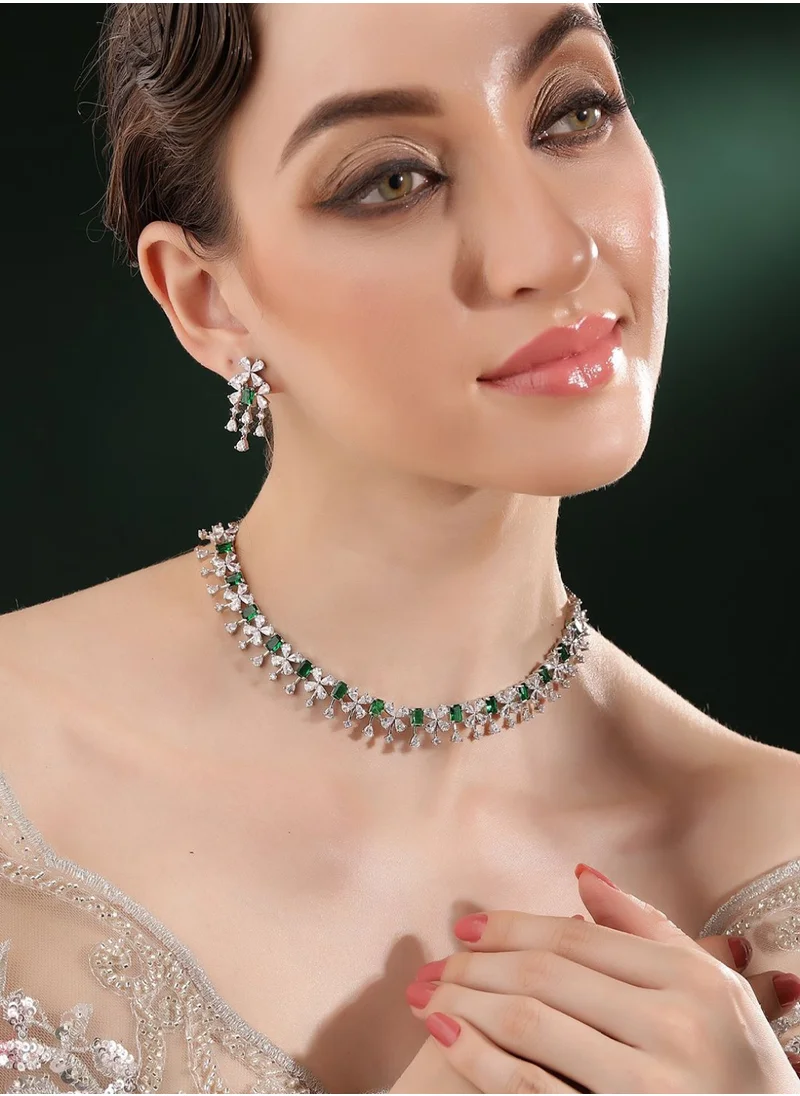 Priyaasi Emerald  American Diamond Studded Jewellery Set