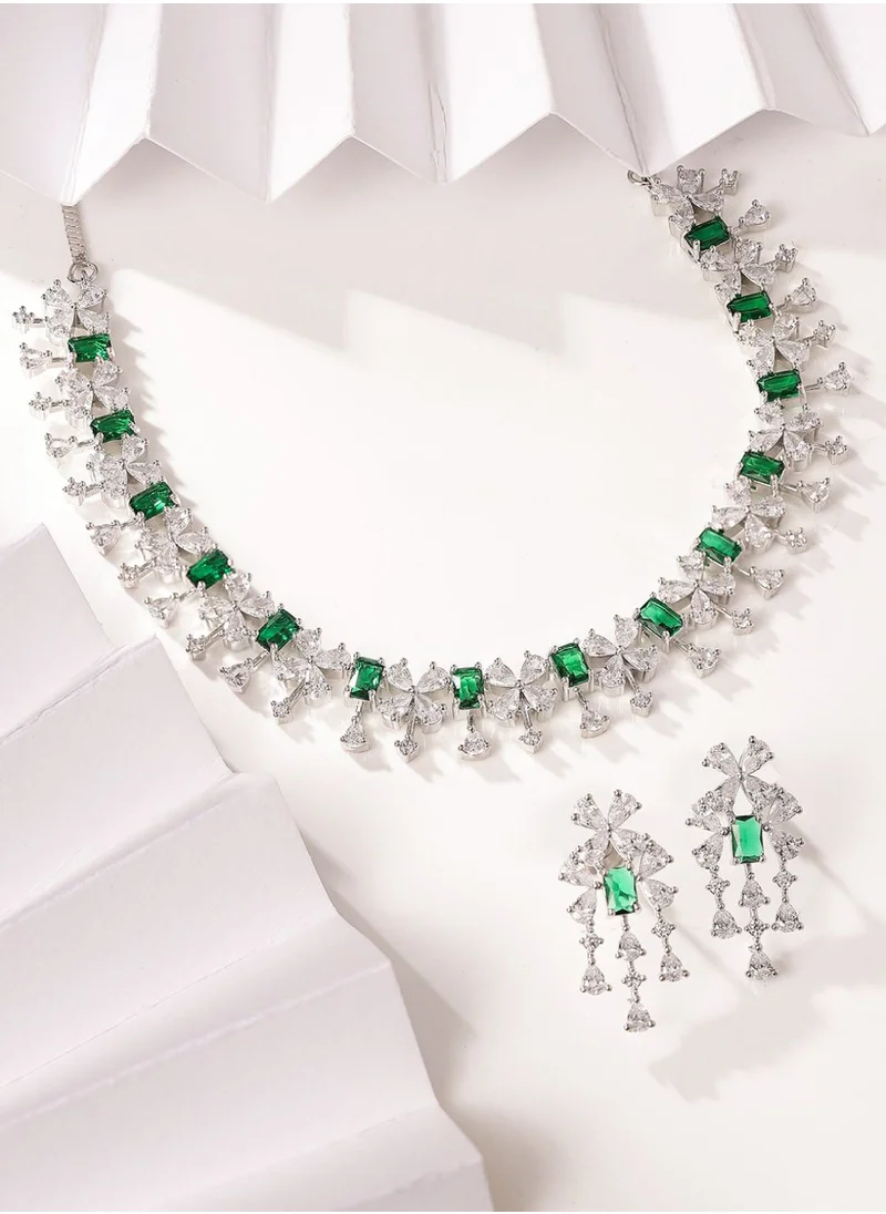 Priyaasi Emerald  American Diamond Studded Jewellery Set