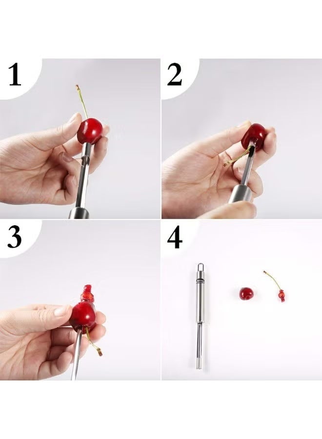 Corer and Pitter Set of 3, Multi-Function Corer and Pitter Remover Set, Stainless Steel Core Remover Tool for Apple, Pear, Cherry, Jujube, Red Dates or More with Sharp Serrated Blade - Image 5