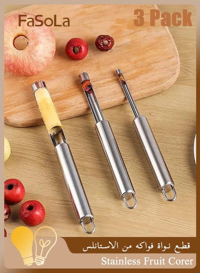 Corer and Pitter Set of 3, Multi-Function Corer and Pitter Remover Set, Stainless Steel Core Remover Tool for Apple, Pear, Cherry, Jujube, Red Dates or More with Sharp Serrated Blade - Image 1