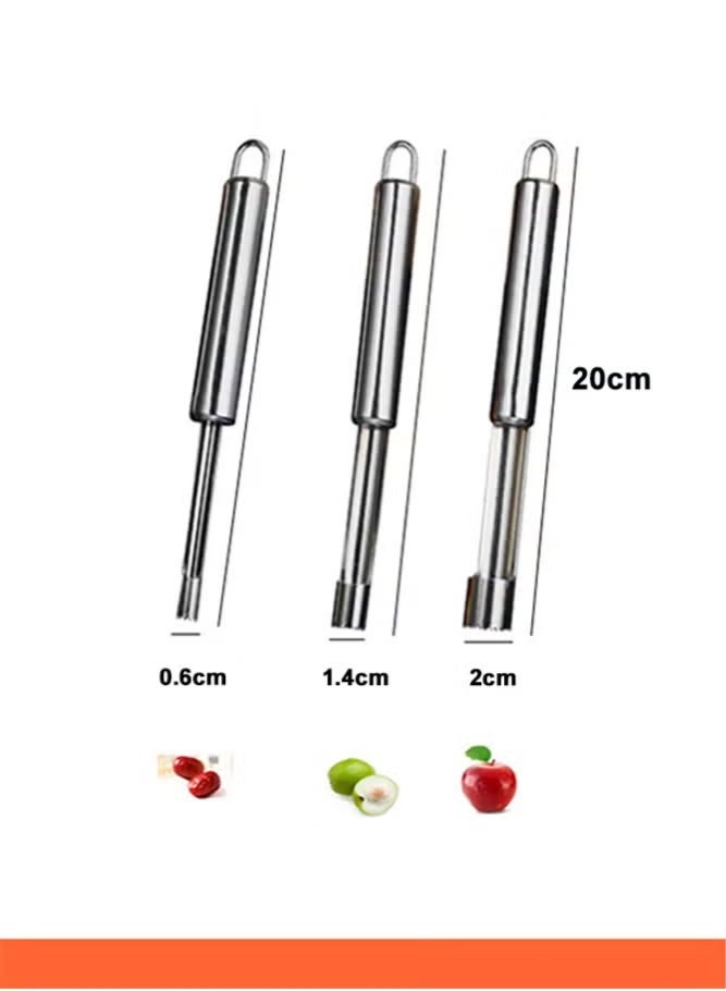 Corer and Pitter Set of 3, Multi-Function Corer and Pitter Remover Set, Stainless Steel Core Remover Tool for Apple, Pear, Cherry, Jujube, Red Dates or More with Sharp Serrated Blade - Image 2