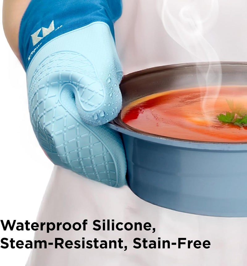 Kitchen Mama UltraShield Silicone Oven Mitts – Heat Resistant, Non-Slip Surface, Durable, Safe, Pot Holders, Flexible Waterproof Glove Set, Perfect for Cooking, Baking, Grilling, BBQ (Blue) - Image 5