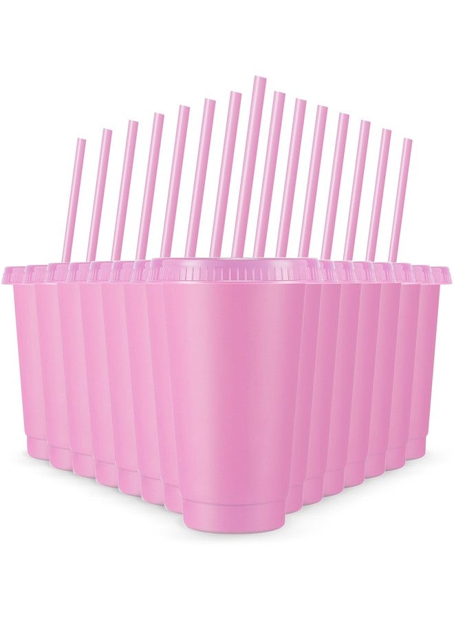 Rtteri 15 Pcs Reusable Cups with Straws and Lids 16 oz Glitter Tumblers Plastic Party Favor Cups with Lids Travel Mug Tumbler for Summer Party Iced Beverage Water(Light Pink) - Image 1