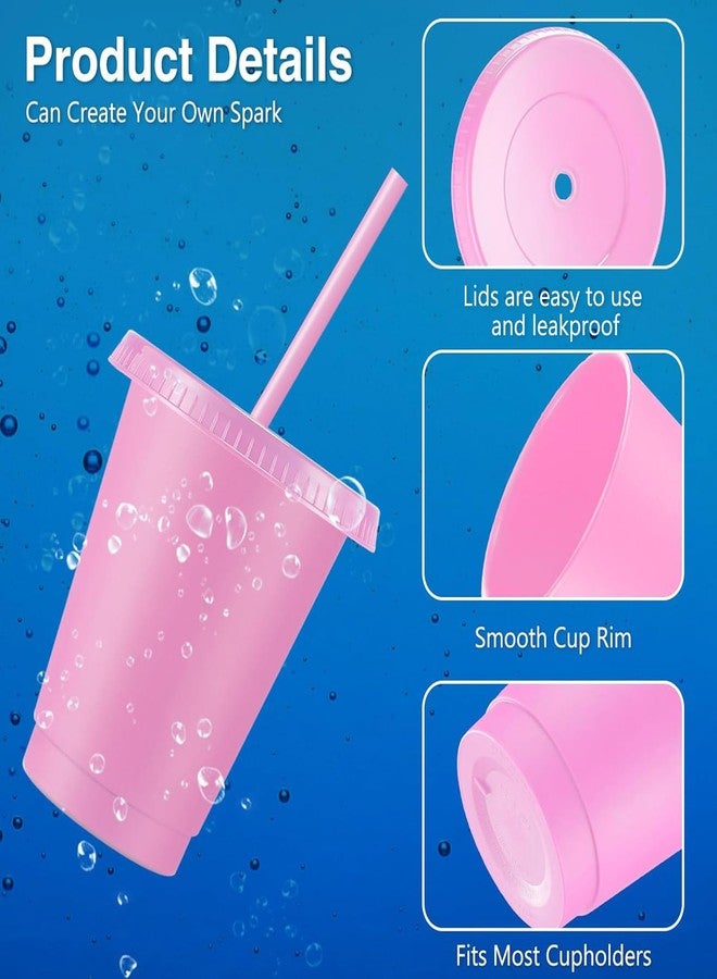 Rtteri 15 Pcs Reusable Cups with Straws and Lids 16 oz Glitter Tumblers Plastic Party Favor Cups with Lids Travel Mug Tumbler for Summer Party Iced Beverage Water(Light Pink) - Image 3