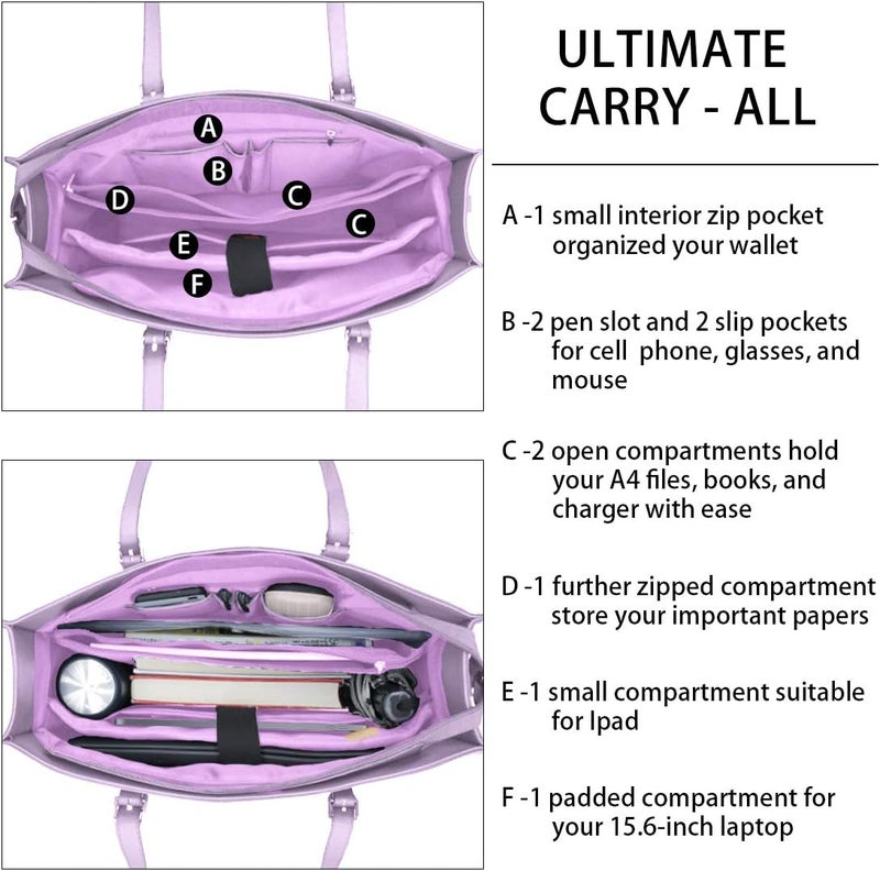 NUBILY Laptop Bag for Women Waterproof Lightweight Leather 15.6 Inch Computer Tote Bag - Image 4