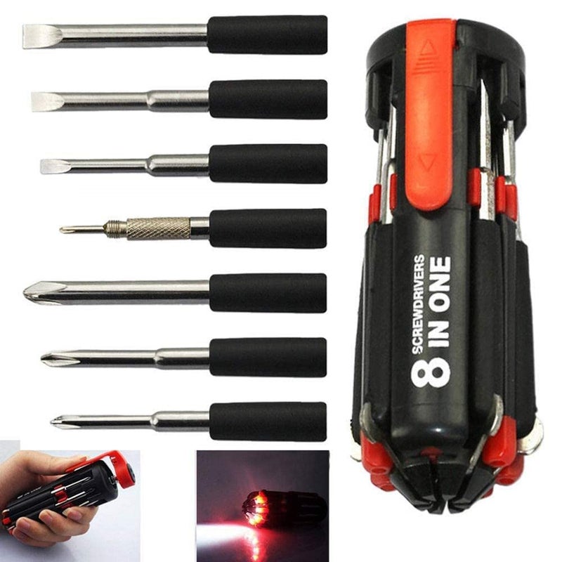 Elite Sales 8-in-1 Multi-Function Screwdriver Set with LED Torch Light, Black and Red  - Image 2