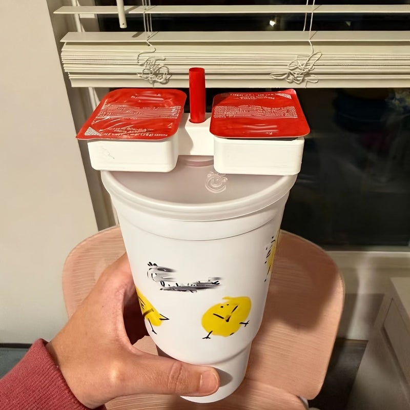 White Universal Car Cup Holder Insert 2 Compartment Dip Container for Drive Thru Fast Food - Image 1