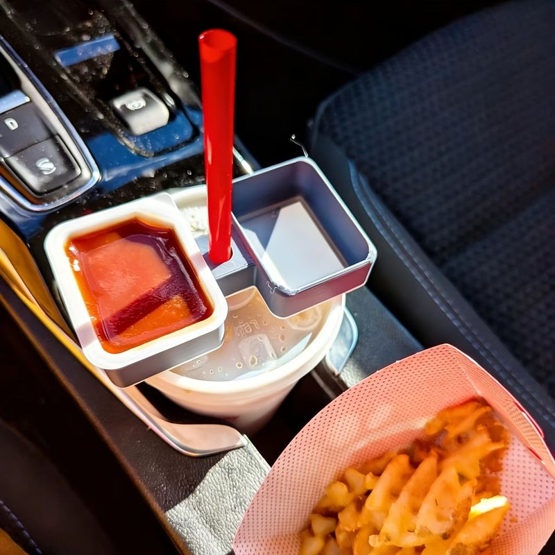 White Universal Car Cup Holder Insert 2 Compartment Dip Container for Drive Thru Fast Food - Image 3