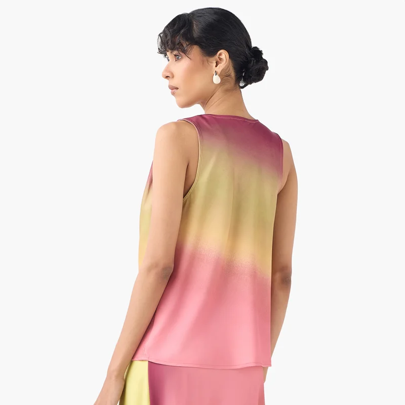 Iconic Iconic Printed Cowl Neck Top with Metal Accent