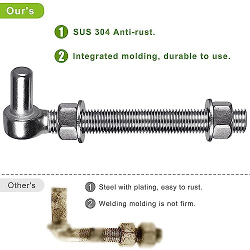 Insaga M16x 6'' J-Bolt Gate Hinge, 304 Stainless Steel J-Bolt Post Hinge for Farm Gate, 5/8" Male Pin J-Bolt Hinge for Chain Link Fence Gate, Gate Hinges for Metal Gates (2Pcs) - Image 3