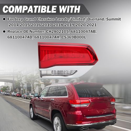 Clidr Inner Tail light for 2014-2021 Jeep Grand Cherokee Laredo/Limited/Overland/Summit CH2802105 68110047AB Driver Side (Left) - Image 2