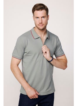 Tudors Men's Polo Neck Slim Fit Cotton Zipper Pique Gray T-Shirt  - Image 1