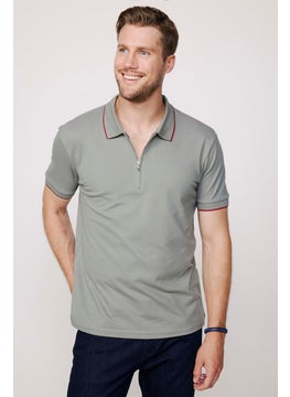 Tudors Men's Polo Neck Slim Fit Cotton Zipper Pique Gray T-Shirt  - Image 5