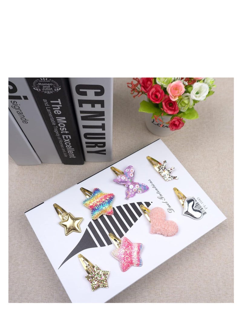 general Hair Clips for Girls - 8 Pairs of Star, Crown, Heart, Butterfly Shaped Barrettes and Pins - Metal Snap Accessories for Styling Kids' Hair - Image 4