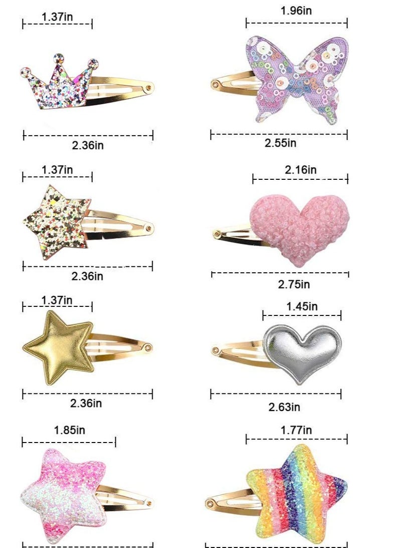 general Hair Clips for Girls - 8 Pairs of Star, Crown, Heart, Butterfly Shaped Barrettes and Pins - Metal Snap Accessories for Styling Kids' Hair - Image 2