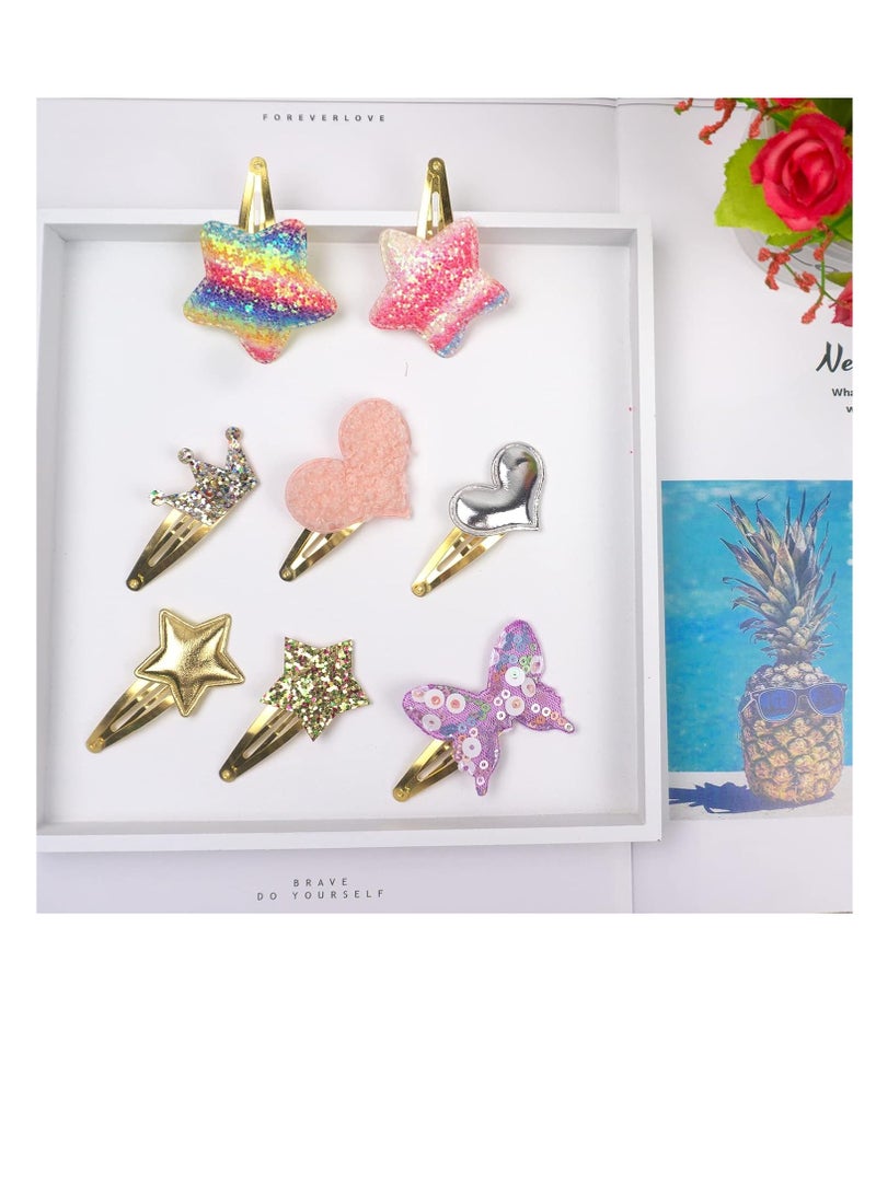 general Hair Clips for Girls - 8 Pairs of Star, Crown, Heart, Butterfly Shaped Barrettes and Pins - Metal Snap Accessories for Styling Kids' Hair - Image 3