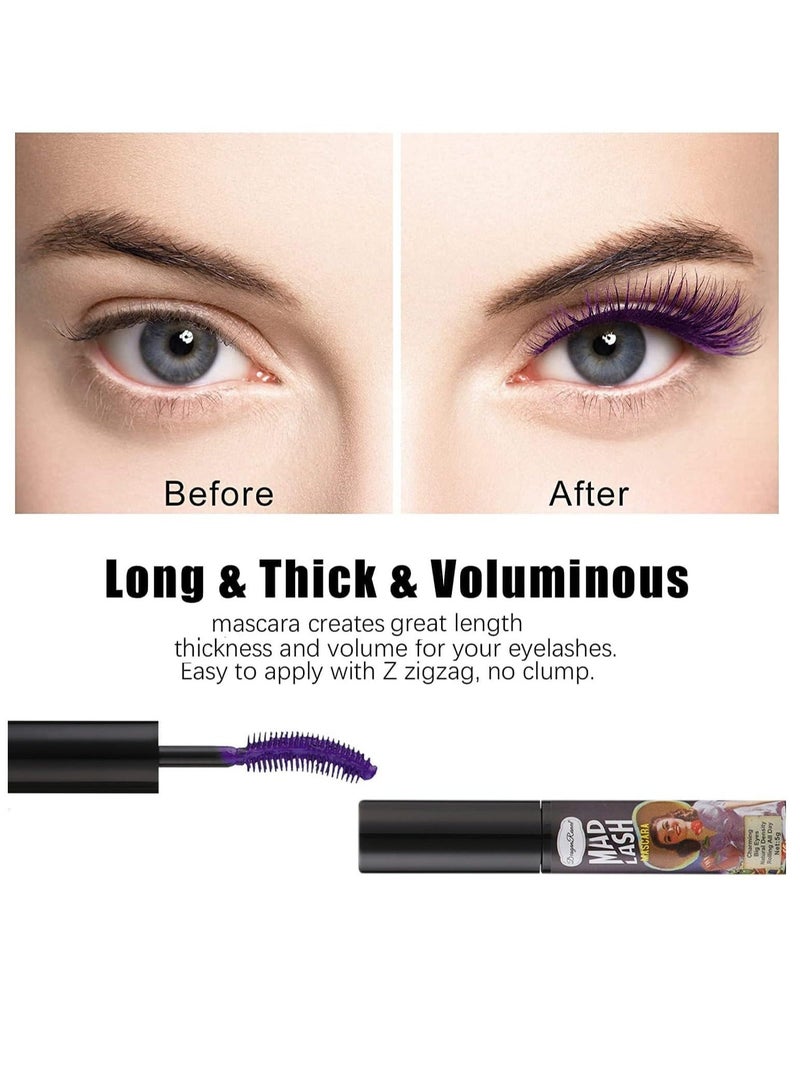 Colorful Mascara Set, Waterproof Colored Mascara for Eyelashes Set, Natural Smudgeproof Long Lasting Curling Colorful Mascara for Women Eye Makeup 6 Colors White Green Black Purple Blue Brown - Image 2