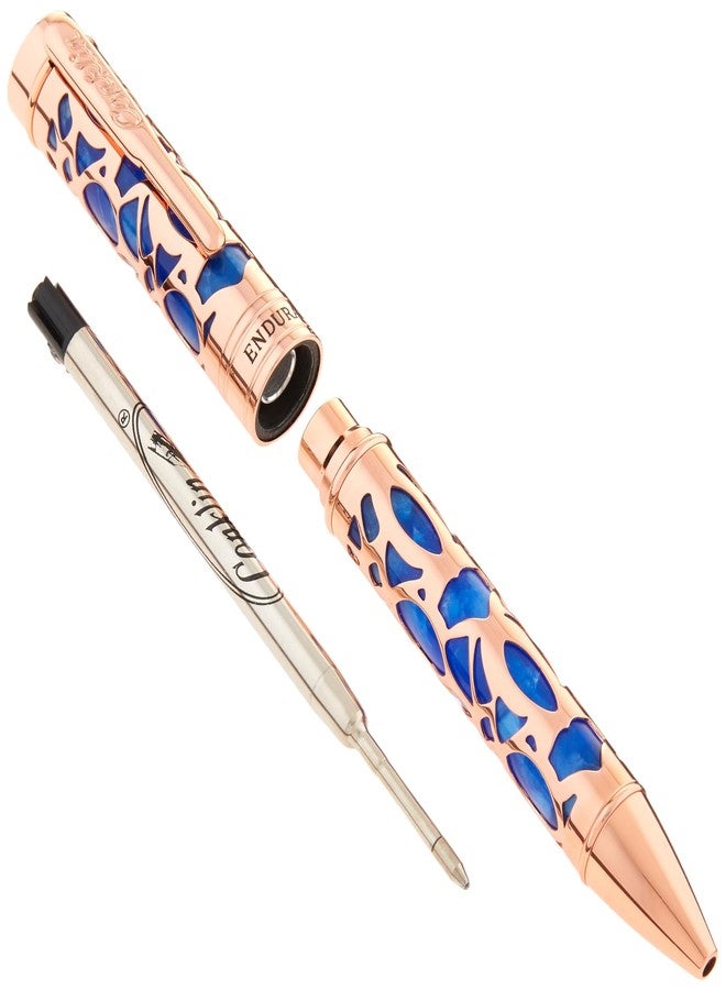 Conklin Endura Deco Crest Ballpoint Pen in Blue with Rose Gold Accents - Elegant Writing Instrument Pen Company - Image 2