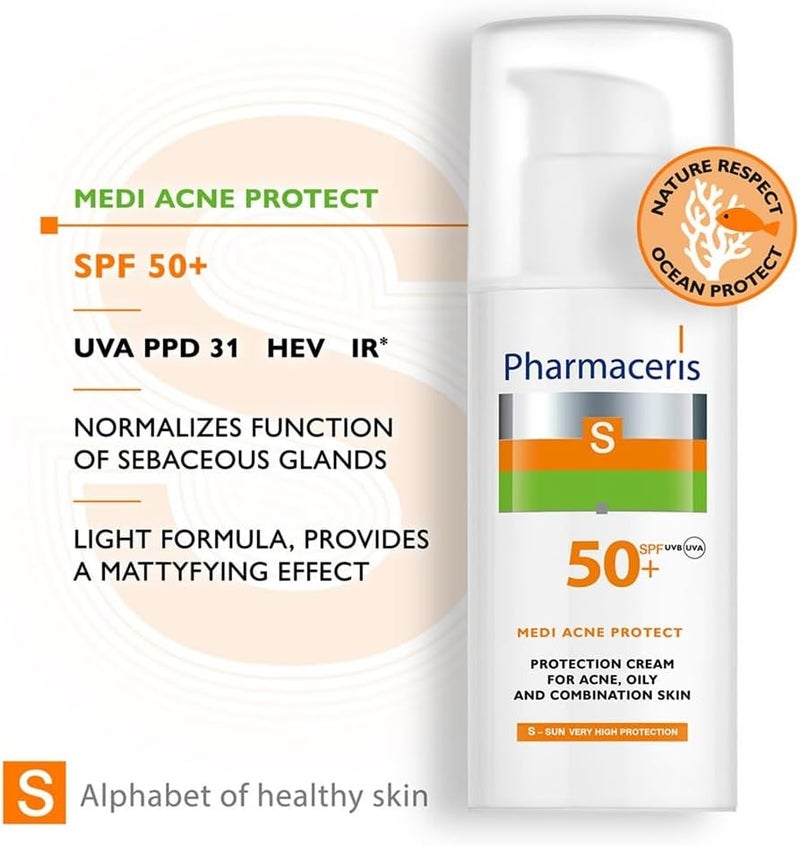 Pharmaceris كريم فارما سيريس Ph-50 SPF ميدي أكني بروتكت - حماية فائقة للبشرة الدهنية والمعرضة لحب الشباب - Image 5