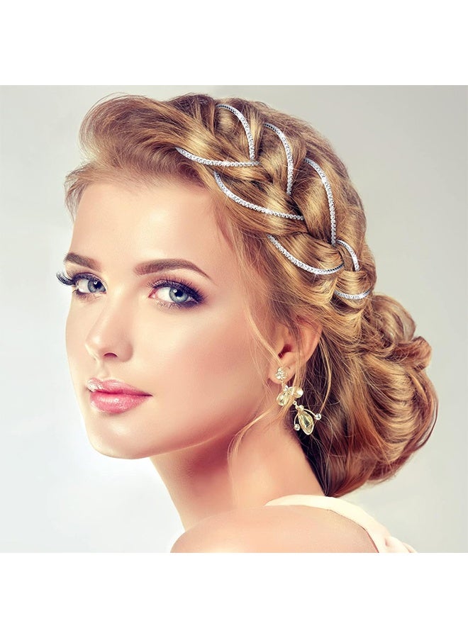 6 Pcs Rhinestone Hair Chains for Women Pearl Charm Rhinestone Hair Jewelry Accessories Crystal Extensions Clips Silver Gold Pins for Braids(Shiny Silver) - Image 2