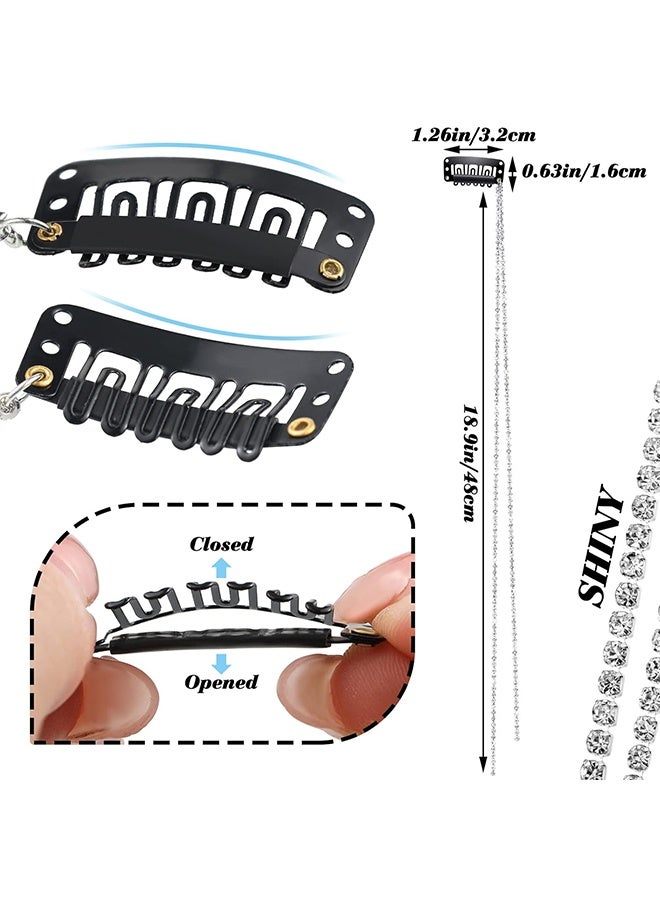 6 Pcs Rhinestone Hair Chains for Women Pearl Charm Rhinestone Hair Jewelry Accessories Crystal Extensions Clips Silver Gold Pins for Braids(Shiny Silver) - Image 3