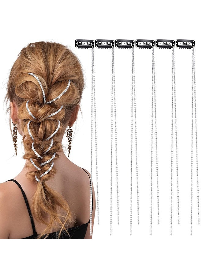 6 Pcs Rhinestone Hair Chains for Women Pearl Charm Rhinestone Hair Jewelry Accessories Crystal Extensions Clips Silver Gold Pins for Braids(Shiny Silver) - Image 1