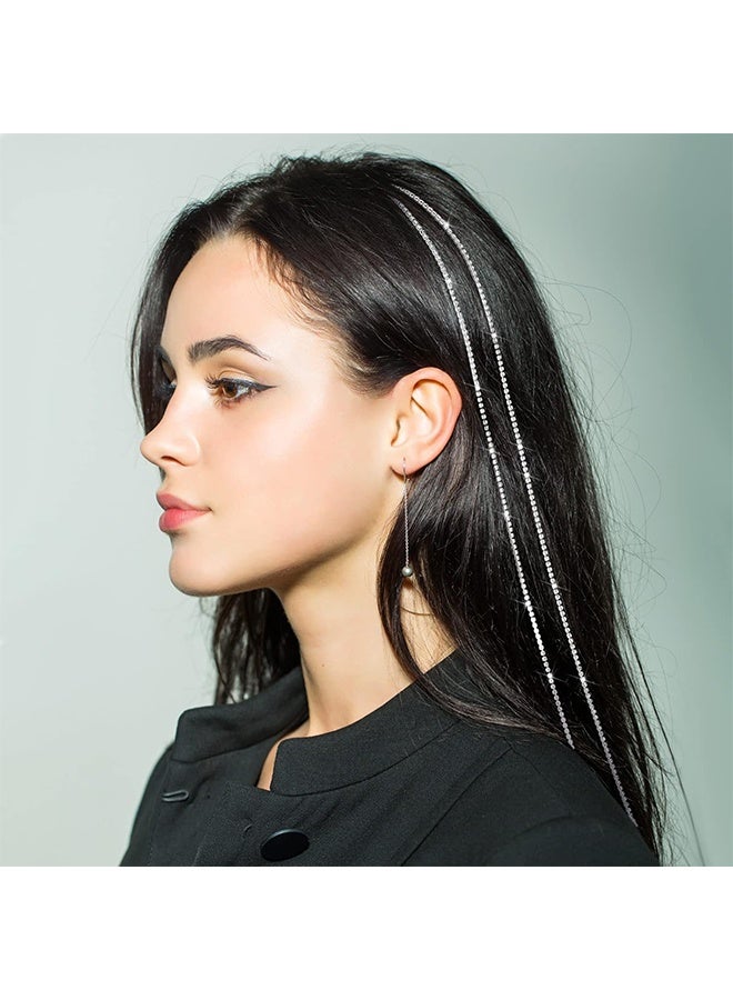 6 Pcs Rhinestone Hair Chains for Women Pearl Charm Rhinestone Hair Jewelry Accessories Crystal Extensions Clips Silver Gold Pins for Braids(Shiny Silver) - Image 4