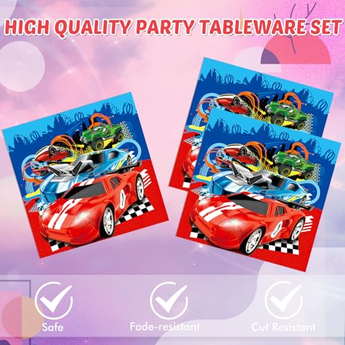 DURYGEN 40 Pieces Cars Birthday Party Decorations Hot Car Disposable Tableware Set Include Racing Car Plates Napkins Party Supplies Kit for Kids Boys Racing Birthday Decorations - Image 4